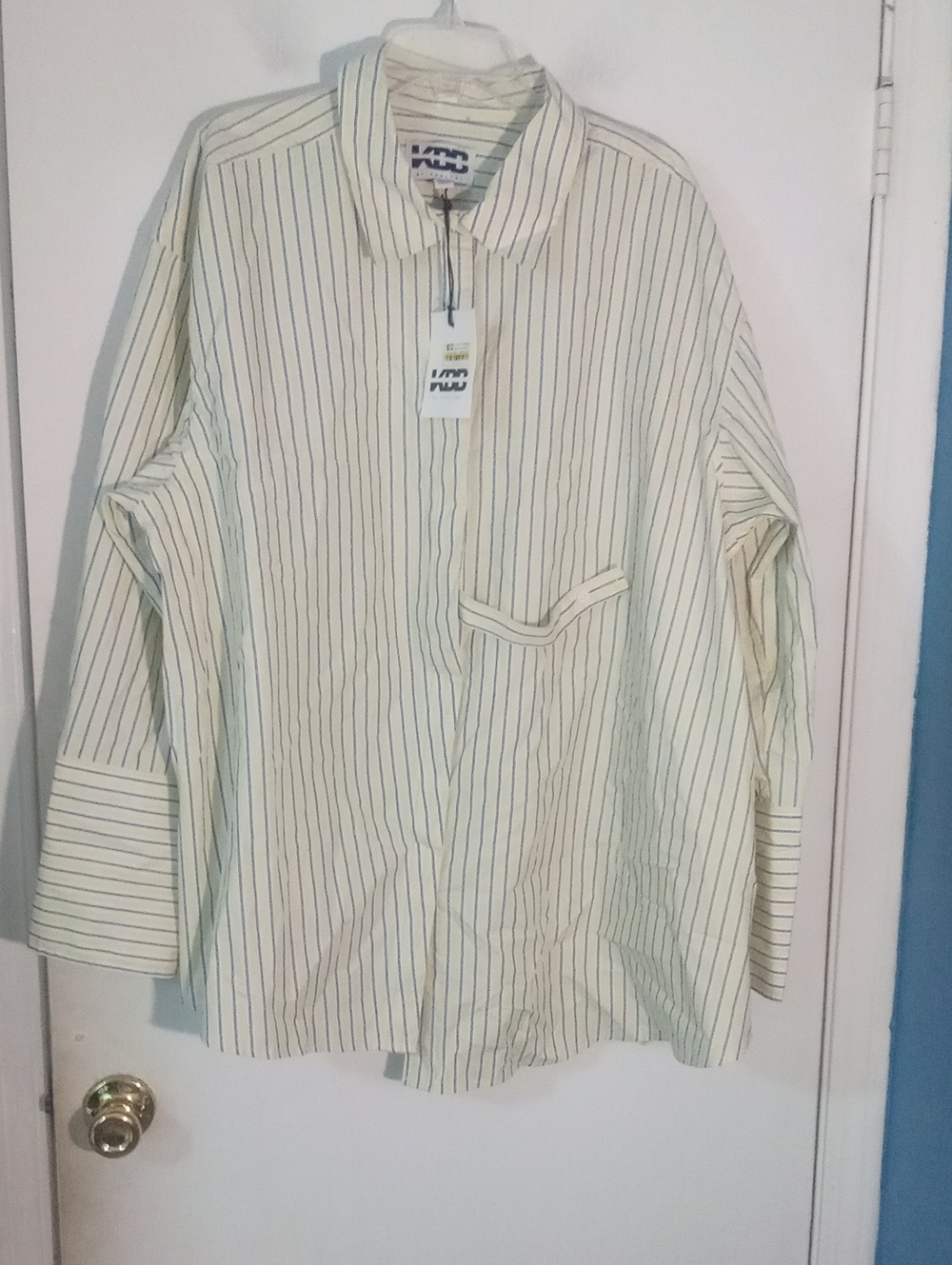 KBB By Kahlana Yellow Stripe Button Down Shirt XXL NWT $45 Flaw?